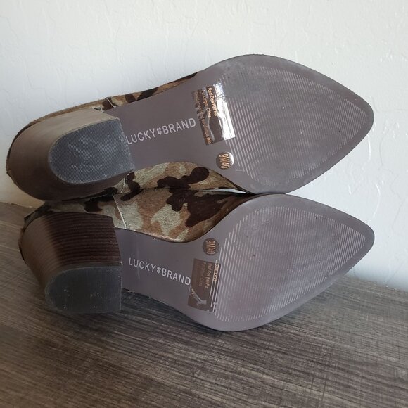 Lucky Brand Adalan Calfhair Bootie Camo Green Women's 9 Pointed Toe Ankle Boots - Picture 9 of 12